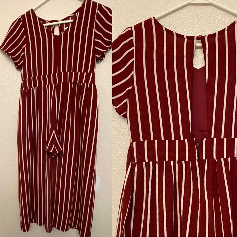 Poppies and Roses red Short Sleeve Maxi Stripe Walk-Through Romper -Girls 14